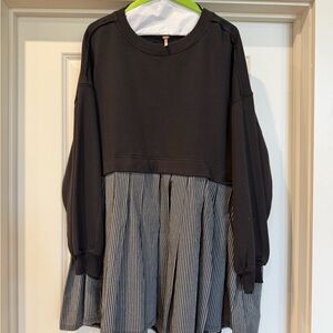 Free People Black and Gray Striped Mini Dress